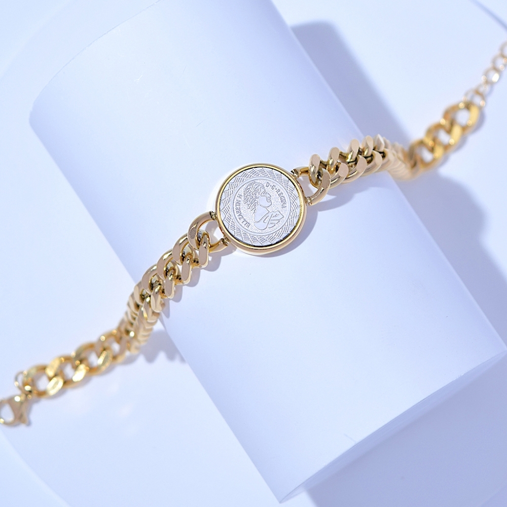 Metal Coin Gold Chain Link Bracelet